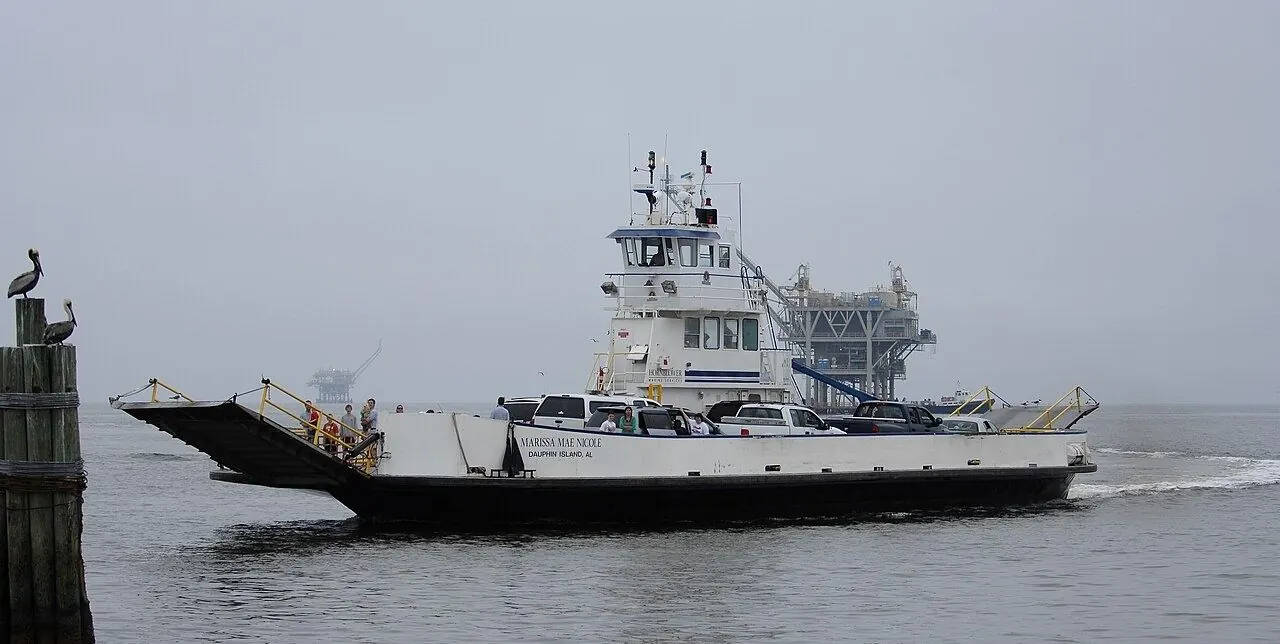 Car ferry crossing the mouth of Mobile Bay